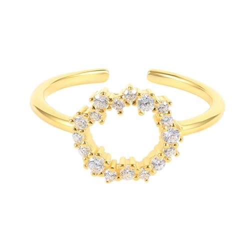 Gualiy 14 Karat Gold Schmuck Damen Ring, Rosegold Hochzeit Ring Damen Hohl Kreis mit Moissanit Einstellbar Ringe Größe 60 von Gualiy