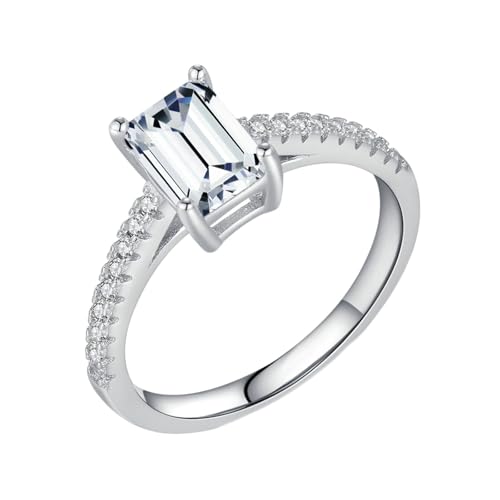 Gualiy 14 Karat Gold Schmuck Damen Ring, Weißgold Hochzeit Ring Damen mit 5x7mm Rechteck Form Moissanit Ring Größe 57 von Gualiy