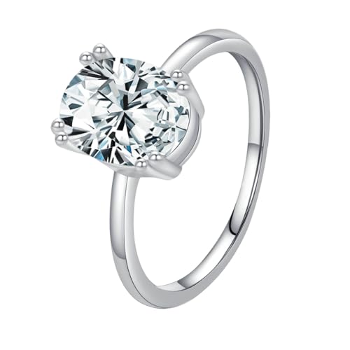 Gualiy 14 Karat Gold Schmuck Damen Ring, Weißgold Ringe Hochzeit Damen Oval Form Moissanit 7x9mm Ring Größe 60 von Gualiy