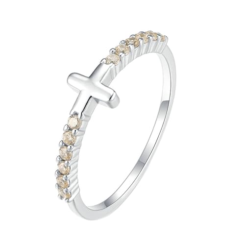 Gualiy 14 Karat Gold Schmuck Damen Ring, Weißgold Ringe Hochzeit Kreuz mit Rund Citrin Ring Größe 52 von Gualiy