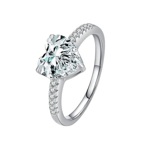 Gualiy 14 Karat Gold Schmuck Damen Ring, Weißgold Ringe Hochzeit mit Herz Form Moissanit Ringe Größe 54 von Gualiy