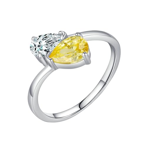 Gualiy 14 Karat Gold Schmuck Damen Ring, Weißgold Ringe Hochzeit mit Träne Citrin 5x7mm Ring Größe 54 von Gualiy