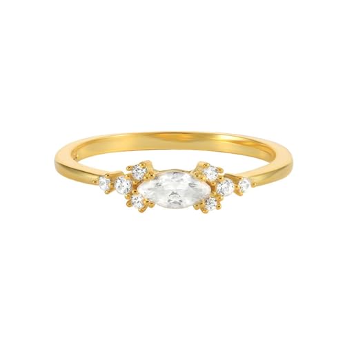 Gualiy 14 Karat Gold Schmuck Ring, Gelbgold Ringe Hochzeit Damen mit Marquise Form Moissanit Ring Größe 54 von Gualiy