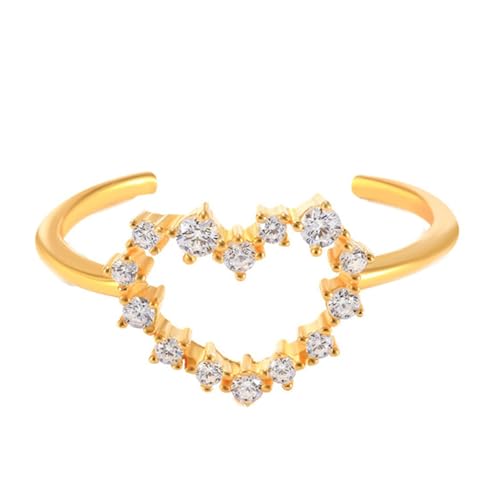 Gualiy 14 Karat Gold Schmuck Ring, Gelbgold Ringe Hochzeit Hohl Herz mit Moissanit Einstellbar Damenring Größe 49 von Gualiy