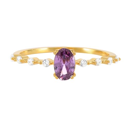 Gualiy 14 Karat Gold Schmuck Ring, Gelbgold Ringe Hochzeit Oval Form Amethyst Damen Ring Größe 54 von Gualiy