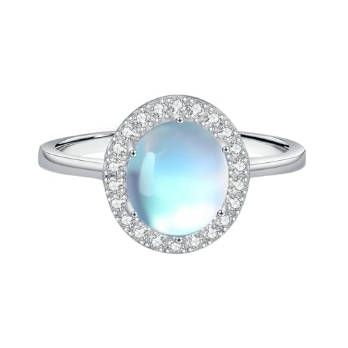 Gualiy 14 Karat Gold Schmuck Ring, Weißgold Hochzeitsringe Partnerringe mit Oval Mondstein Damenring Größe 57 von Gualiy