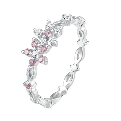 Gualiy 14 Karat Gold Schmuck Ring, Weißgold Ringe Hochzeit Damen Blume mit Rund Form Rosa Saphir Ringe Größe 57 von Gualiy