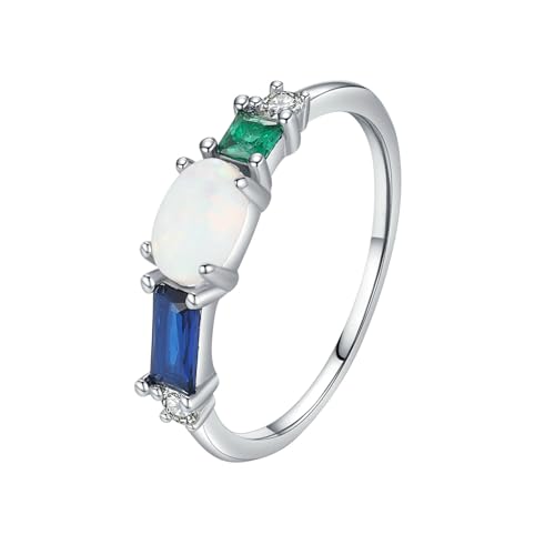 Gualiy 14 Karat Gold Schmuck Ring, Weißgold Ringe Hochzeit Damen mit Opal und Zirkonia Ring Größe 60 von Gualiy