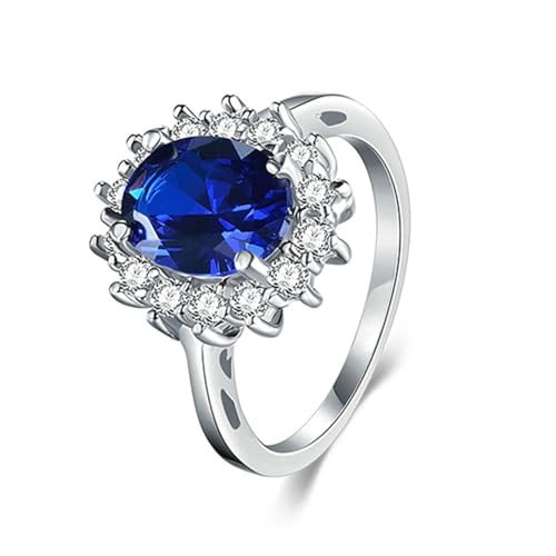 Gualiy 14 Karat Goldring, Weißgold Ringe Damen Partnerringe Blume mit Labor Erstellter Saphir und Moissanit Ring Größe 57 von Gualiy