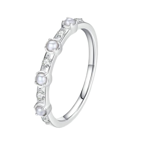 Gualiy 14K Weissgold Ring, Damen Trauringe Partnerringe mit Moissanit und Perle Ring Größe 52 von Gualiy