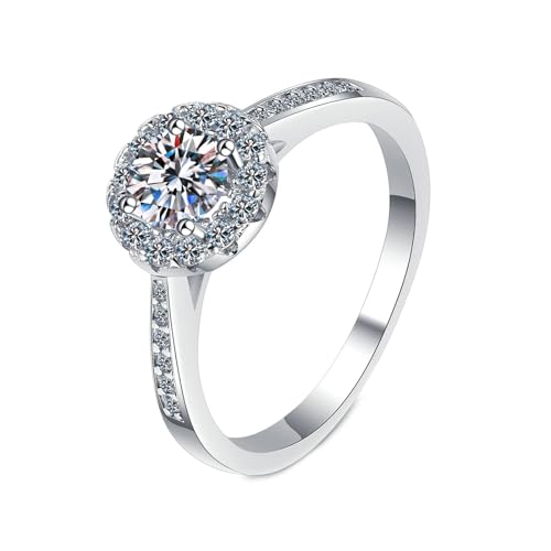 Gualiy 18 Karat Damen Ring, Weißgold Eheringe Freundschaftsringe Ringe Halo Ring mit Labor Diamant 0.5ct Ring Größe 57 von Gualiy