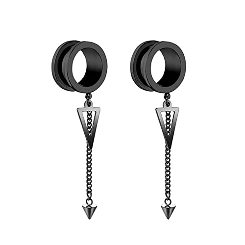 Gualiy 2 STK Ear Tunnel Edelstahl, Ohr Flesh Tunnel 22mm mit Kette und Dreieck Anhänger Schwarz Ohrringe Plugs Frauen von Gualiy