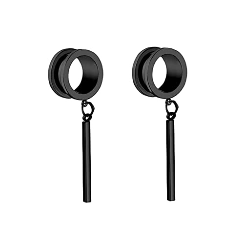 Gualiy 2 STK Ohr Plugs Chirurgenstahl, Plug Ohrringe Herren 10mm mit Lang Stock Anhänger Schwarz Ohrring Tunnel von Gualiy