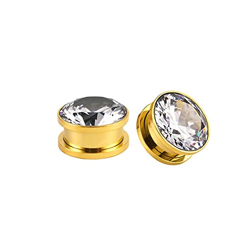 Gualiy 2 STK Ohrringe Chirurgenstahl Plug, Plug Ohrringe Damen 8mm mit Weiß Zirkonia Gold Ohrringe Plugs Herren von Gualiy
