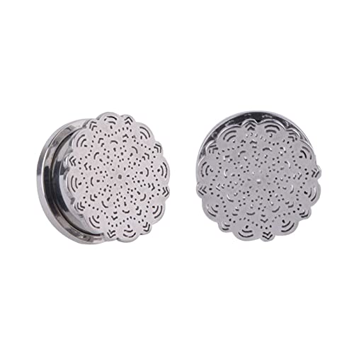 Gualiy 2 STK Titan Flesh Tunnel, Tunnel Plug Ohr 5mm mit Blume Muster Silber Ohrringe Herren Tunnel von Gualiy