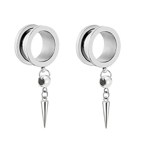 Gualiy 2 STK Tunnel 18mm Chirurgenstahl, Tunnel Ohrringe mit Kegel Anhänger Silber Ohr Plug Männer von Gualiy