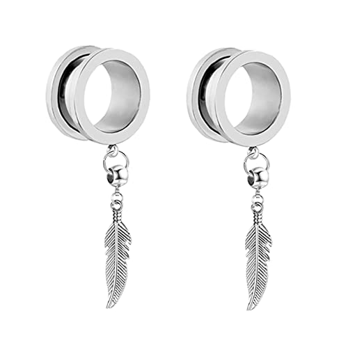 Gualiy 2 STK Tunnel Chirurgenstahl 18mm, Ohrringe Tunnel mit Blatt Anhänger Silber Ohr Plug Frauen von Gualiy