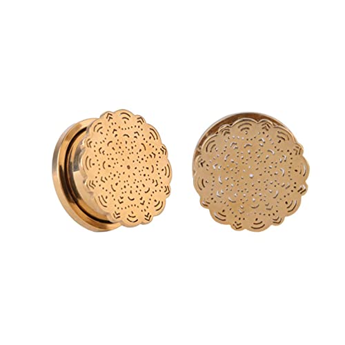 Gualiy 2 STK Tunnel Plug Edelstahl, Herren Plug Ohr 20mm mit Blume Muster Gold Ohr Tunnel Damen von Gualiy