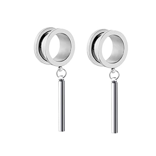 Gualiy 2 STK Tunnel Set Chirurgenstahl, Ohrringe Plugs Männer 6mm mit Lang Stock Anhänger Silber Tunnels Set von Gualiy