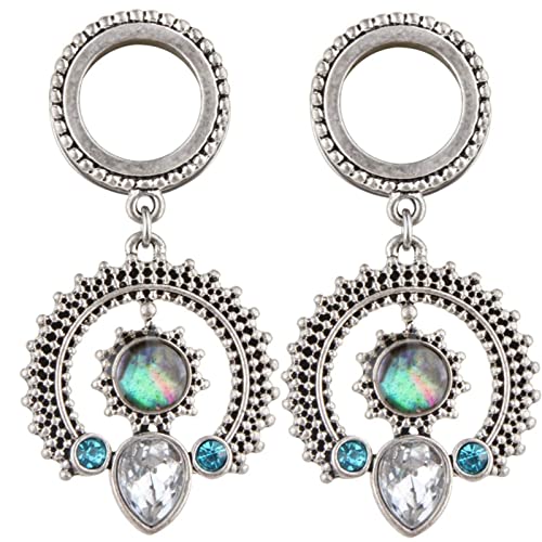 Gualiy 2 STK Flesh Tunnel Stahl, Plug Ohrringe Damen 16mm mit Stein und Zirkonia Anhänger Silber Piercing Tunnel Set von Gualiy