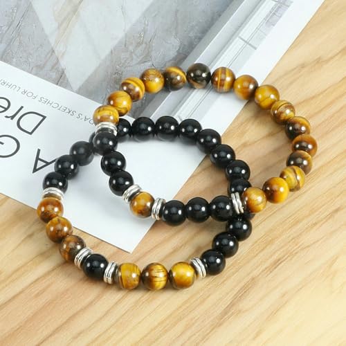 Gualiy 2 Stück Armband Damen Stein, 8MM Tigerauge Armband für Herren von Gualiy