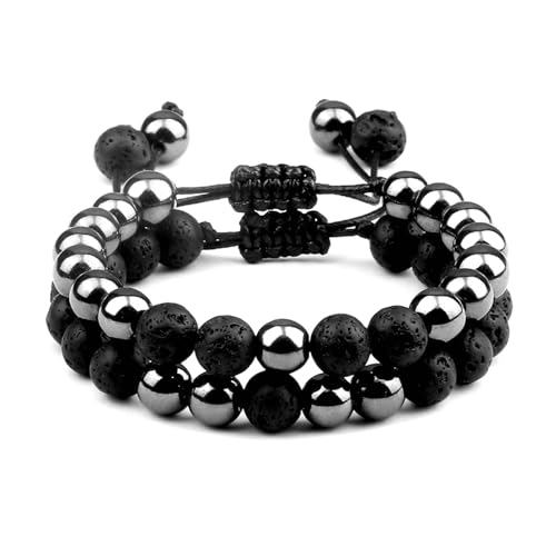 Gualiy 2 Stück Chakra Armband Damen, 8MM Schwarz Stein Lavastein Armband für Herren 17-30CM von Gualiy