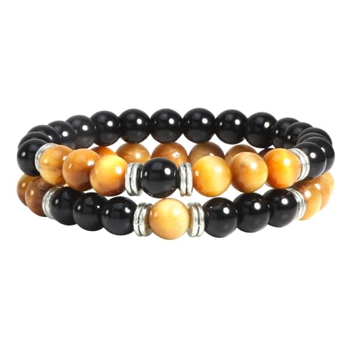 Gualiy 2 Stück Edelstein Armband, 8MM Tigerauge Armband für Herren Damen von Gualiy