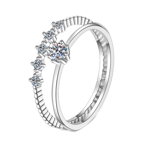 Gualiy 585 Gold Ring Damen, 14 Karat Weißgold Eheringe Partnerringe Stapelbar Ring mit Labor Diamant 0.1ct Ring Größe 54 von Gualiy