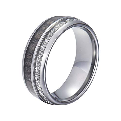 Gualiy 8MM Wolfram Herren Damenringe Personalisiert Silber Meteorit and Holz eingelegt Ehering Herren Silber Bandring Fingerring für Valentinstag Weihnachten Geburtstag Größe 60 (19.1) von Gualiy