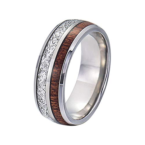 Gualiy 8MM Wolframring für Herren Silber Meteorit and Holz eingelegt Ehering für Herren Silber Bandring Fingerring für Valentinstag Weihnachten Geburtstag Größe 72 (22.9) von Gualiy