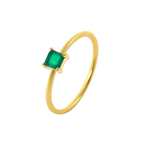 Gualiy 9 Karat Gold Damen Ring, Gelbgold Hochzeit Ringe Damen mit Quadrat Labor Erstellter Smaragd Ringe Größe 54 von Gualiy