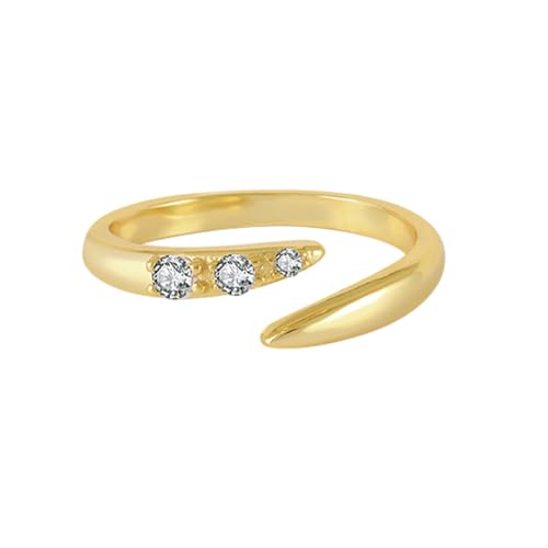 Gualiy 9 Karat Gold Damen Ring, Gelbgold Trauringe Damen mit 3 Rund Form Moissanit Öffnen Ring Größe 57 von Gualiy