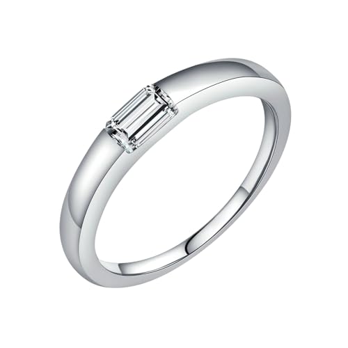 Gualiy 9 Karat Gold Ring, Weißgold Eheringe Partnerringe mit Rechteck Moissanit 3x5mm Damenring Größe 54 von Gualiy