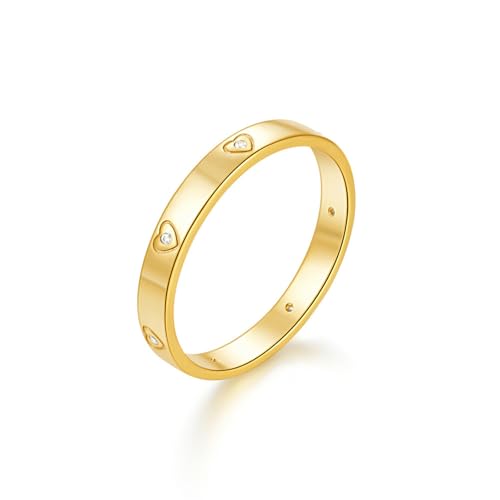 Gualiy 9 Karat Gold Schmuck Damen Ring, Gelbgold Hochzeit Ring Damen Herz mit Rund Moissanit Ring Größe 52 von Gualiy