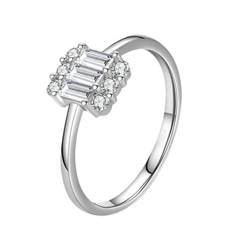 Gualiy 9 Karat Gold Schmuck Damen Ring, Weißgold Eheringe Freundschaftsringe mit Rechteck und Rund Form Moissanit Ring Größe 54 von Gualiy