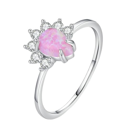 Gualiy 9 Karat Gold Schmuck Damen Ring, Weißgold Hochzeit Damen Ringe mit 6x7mm Birne Form Opal Ring Größe 57 von Gualiy