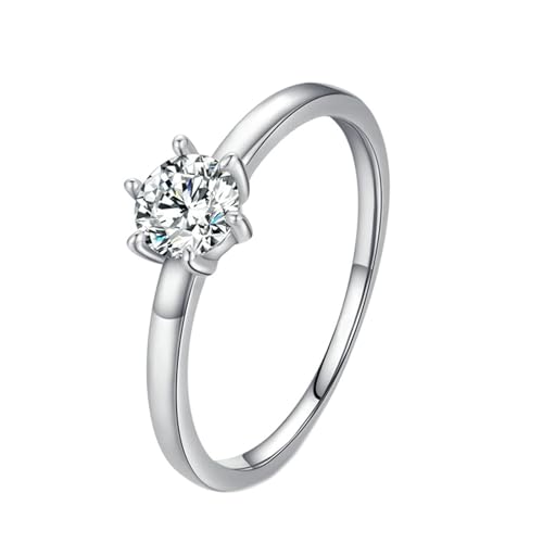 Gualiy 9 Karat Gold Schmuck Damen Ring, Weißgold Ringe Hochzeit 5x5mm Rund Form Moissanit Solitär Ringe Größe 52 von Gualiy