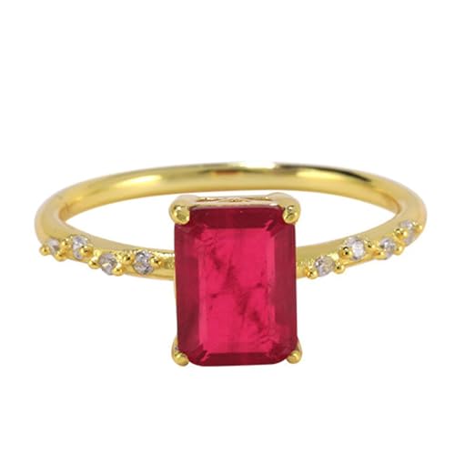 Gualiy 9 Karat Gold Schmuck Ring, Gelbgold Ringe Hochzeit mit Labor Erstellter Rubin Damen Ring Größe 49 von Gualiy