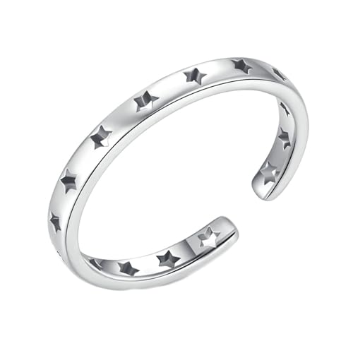 Gualiy 9 Karat Gold Schmuck Ring, Weißgold Ringe Hochzeit Damen Hohl Stern Öffnen Einstellbar Ring Größe 57 von Gualiy