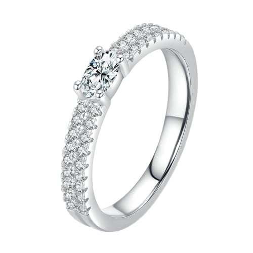 Gualiy 9 Karat Gold Schmuck Ring, Weißgold Ringe Hochzeit mit Oval Form Moissanit 3x5mm Damen Ringe Größe 49 von Gualiy