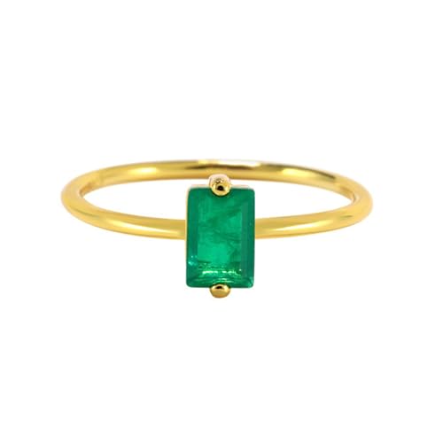 Gualiy 9 Karat Goldring, Gelbgold Ringe Hochzeit Rechteck Form Labor Erstellter Smaragd 4x6mm Damen Ringe Größe 57 von Gualiy