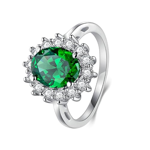 Gualiy 9 Karat Ring Damen, Weißgold Hochzeitsringe Partnerringe Blume mit Labor Erstellter Smaragd und Moissanit Ring Größe 52 von Gualiy