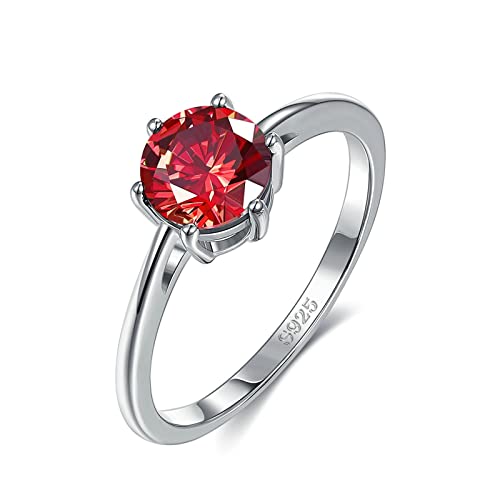 Gualiy 925 Ringe Damen, Damen Ringe Vintage, Runder roter Zirkonia-Ring für Damen in Sterling Silber 925, Rot, Ringgröße 67 (21.3) von Gualiy