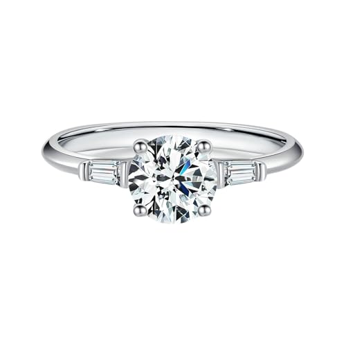 Gualiy 9K Weissgold Ring, Damen Eheringe Verlobungsringe mit 1ct Rund Form Moissanit Ringe Größe 57 von Gualiy