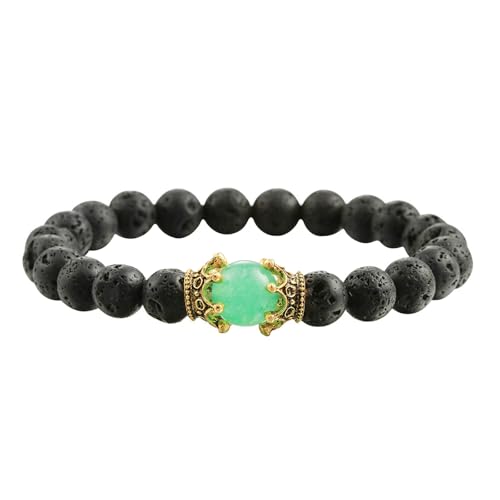 Gualiy Armband Damen Edelstein, 8MM Lavastein Armband mit Krone für Herren von Gualiy