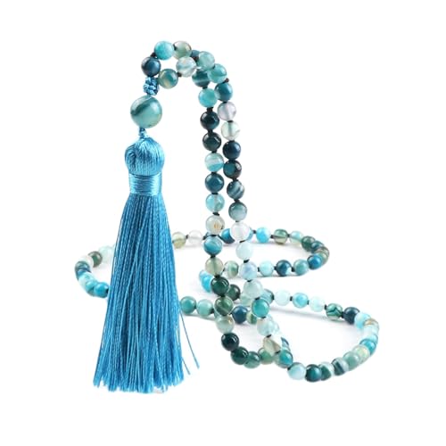 Gualiy Armband Damen Elastisch, 6MM Blau Achat Armband mit Quasten für Herren von Gualiy