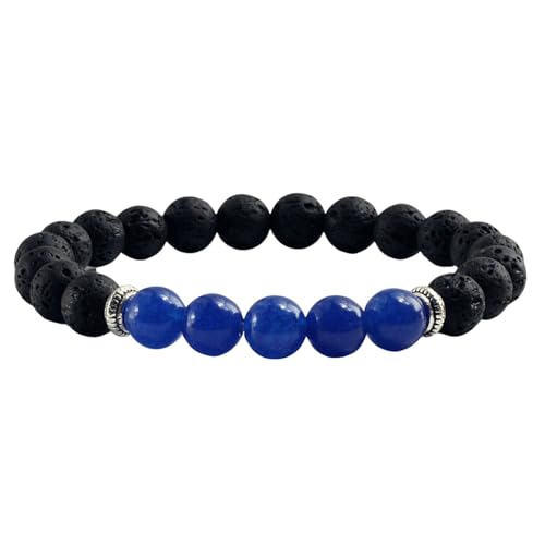 Gualiy Armband Damen Elastisch, 8MM Lavastein Blau Stein Armband für Herren von Gualiy