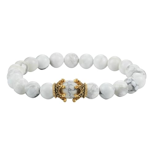Gualiy Armband Damen Elastisch, 8MM Weiß Türkis Armband mit Krone für Herren von Gualiy