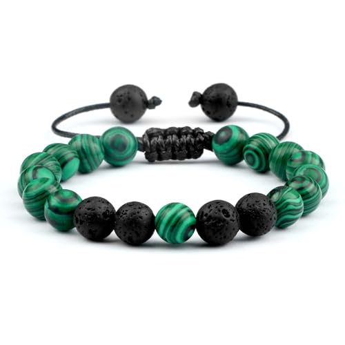 Gualiy Armband Damen Natursteine, 8MM Lavastein Malachit Armband für Herren 17-30CM von Gualiy