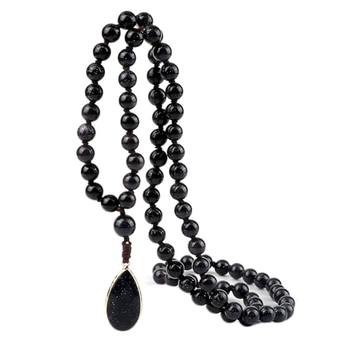 Gualiy Armband Damen Perlen, 6MM Dunkelblau Stein Armband mit Träne Anhänger für Herren von Gualiy